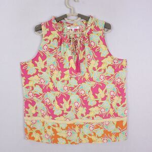 Rose & Olive Top Blouse Womens Floral Sz XL Sleeveless Ruffle Tie Neck Colorful